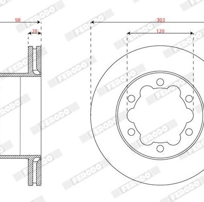BRAKE DISC REAR 303MM THICKNESS 28MM HEIGHT 98MM